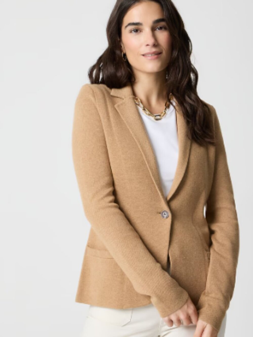 J.Crew Schoolboy Sweater Blazer XS Camel Tan 100% Cotton Knit Jacket